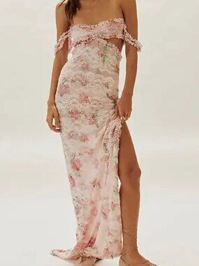 Dzo Harper Pink Floral Lace Maxi Dress Sz Large NWT